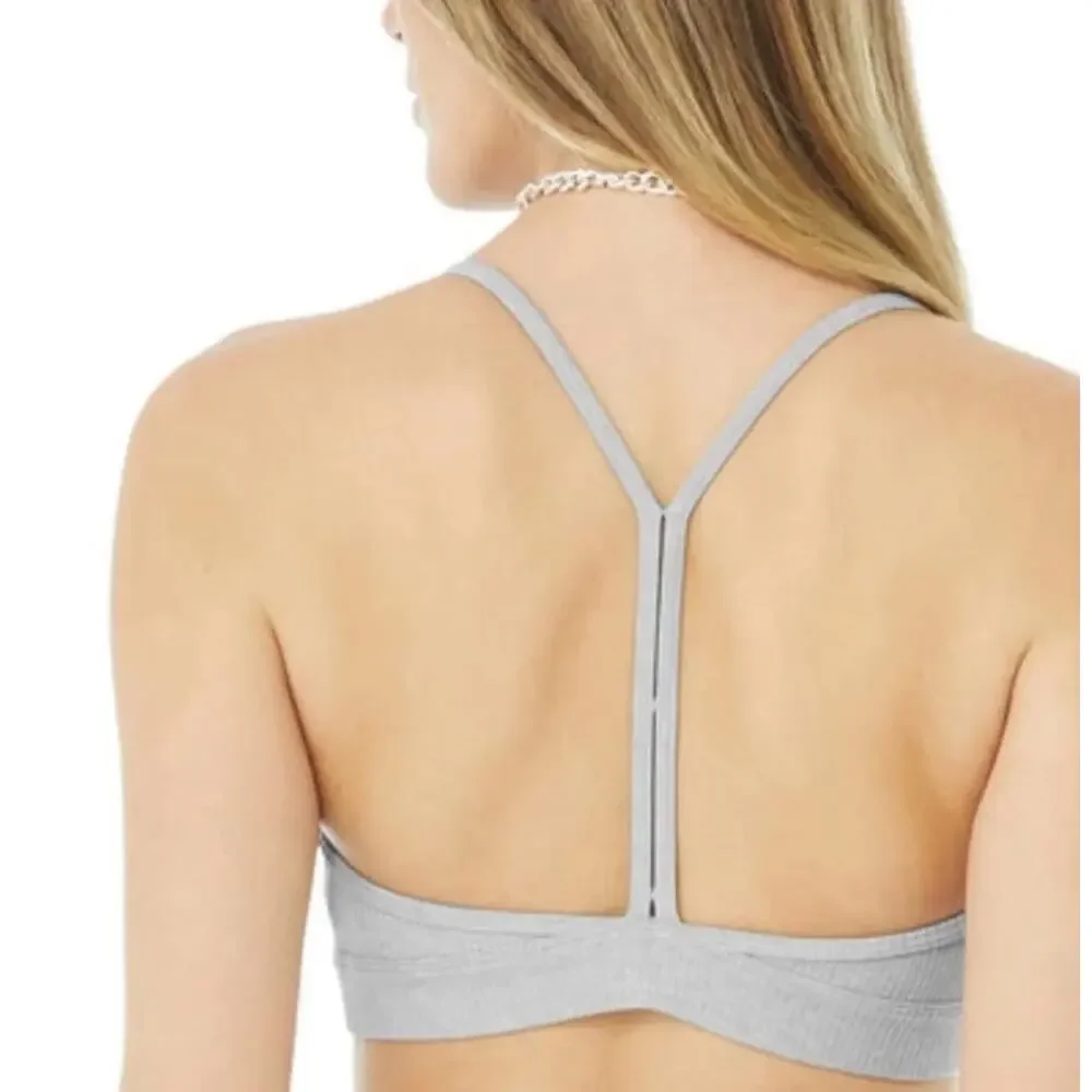 NWT Alo Yoga Ribbed Blissful Sports Bra Gray Heather Sports Gym Workout Size XS